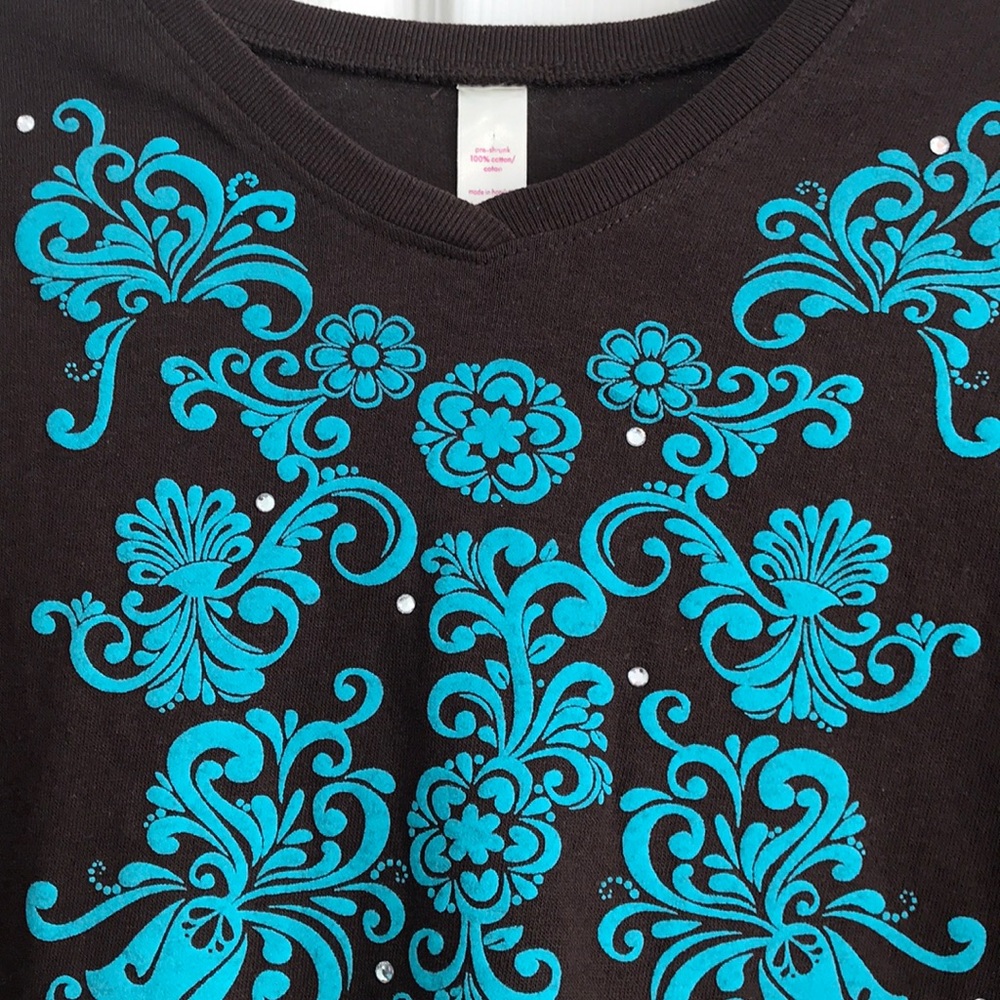 Brown with Turquoise and Bling T-Shirt - Picture 2 of 3